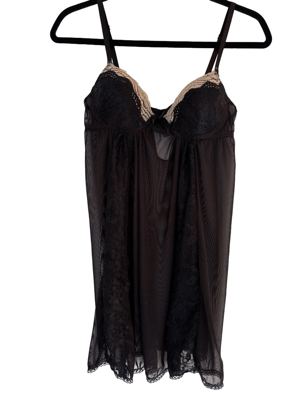 Adore Me Black Mesh & Lace Babydoll Chemise Lingerie - Small
